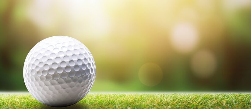 Golf ball close up with green bokeh background Copy space image Place for adding text or design