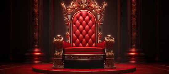 King s royal throne displayed on a pedestal in a 3D render Copy space image Place for adding text or design - obrazy, fototapety, plakaty