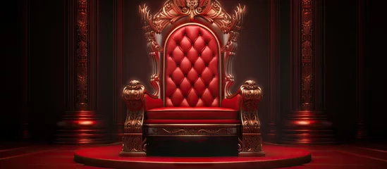 Fotobehang King s royal throne displayed on a pedestal in a 3D render Copy space image Place for adding text or design © Ilgun