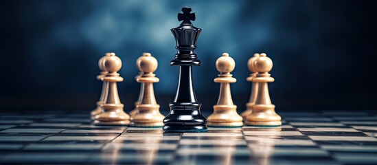 King chess demonstrates teamwork leadership strategy and risk management in business Copy space image Place for adding text or design