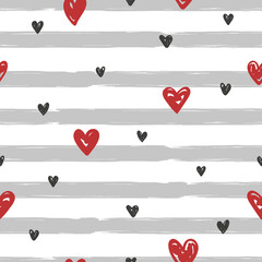 Doodle hearts on striped background. Valentines day vector illustration - 679150493
