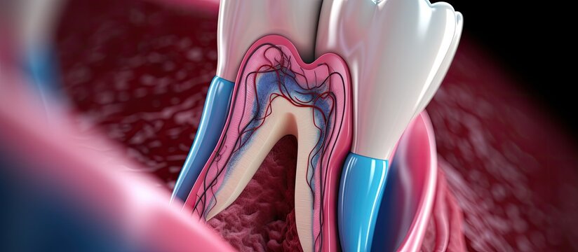 Illustration of conventional periodontal therapy Scaling and root planing performed through open curettage shown in 3D Copy space image Place for adding text or design