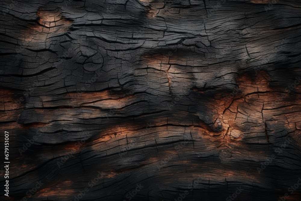 Poster rough textured uneven surface of burnt timber. background with copy space