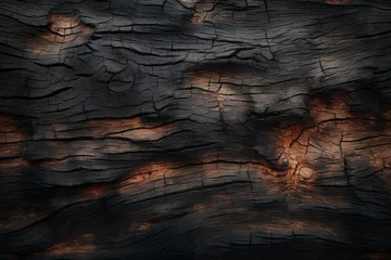 Fototapeten Rough textured uneven surface of burnt timber. Background with copy space © top images
