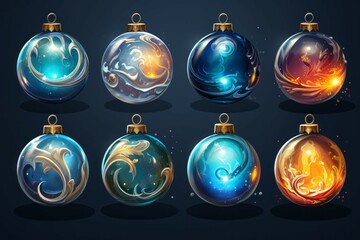 Set of Christmas balls. Merry Christmas and Happy New Year concept. Background with copy space