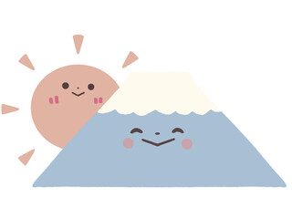 笑顔でやさしい色合いの太陽と富士山