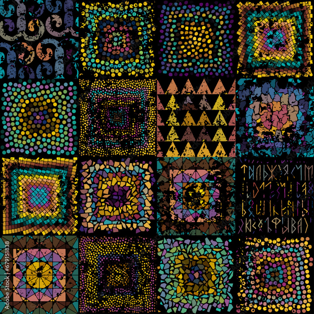 Poster Seamless mosaic art pattern. Abstract vintage mosaic tiles background.. Seamless vector pattern. Art background.