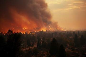 Fototapeta na wymiar wildfire forest fire Engulfs Woods Fire Spreads Wildly