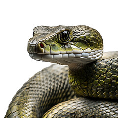 Obraz premium Snake Face Close-Up Isolated on Transparent or White Background, PNG