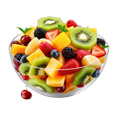 Fruit Salad in a Bowl Isolated on Transparent or White Background, PNG