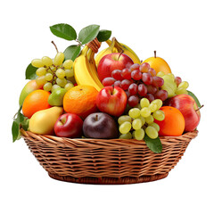 Naklejka na ściany i meble Basket of Assorted Fruits Isolated on Transparent or White Background, PNG