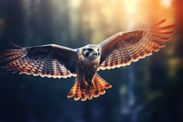 Flying falcon in the nature background illustration. Ai generative.