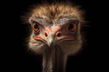 Head and neck portrait of an ostrich bird illustration. Ai generative.