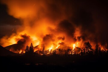Fototapeta na wymiar wildfire forest fire Engulfs Woods Fire Spreads Wildly