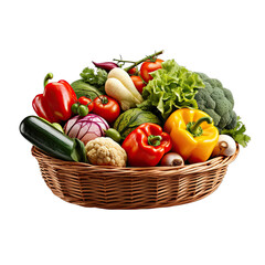 Assorted Vegetables in Basket Isolated on Transparent or White Background, PNG