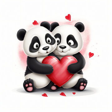 Panda in love with heart valentines day couple animal