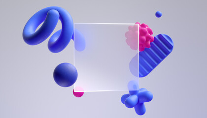 3d render background abstract geometric shapes and glass frame, 3d rendering design elements