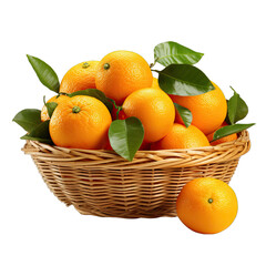 Basket of Oranges Isolated on Transparent or White Background, PNG
