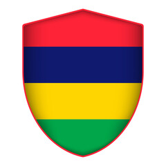 Mauritius flag in shield shape. Vector illustration.
