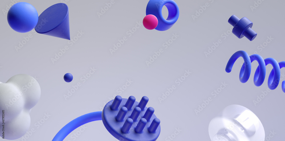 Wall mural announcement 3d banner template, communication concept. 3d rendering flying abstract geometric shape