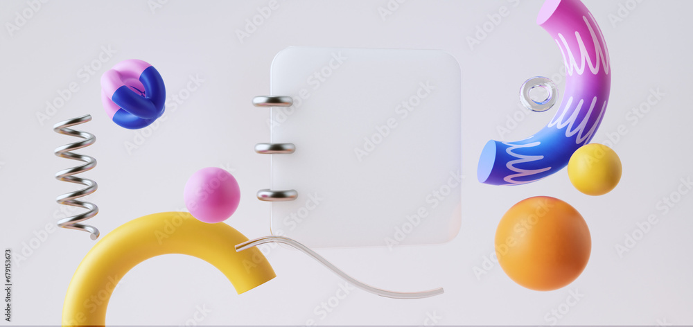 Canvas Prints announcement 3d banner template, communication concept. 3d rendering flying abstract geometric shape