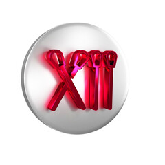 Red Match stick icon isolated on transparent background. Match with fire. Matches sign. Silver circle button.