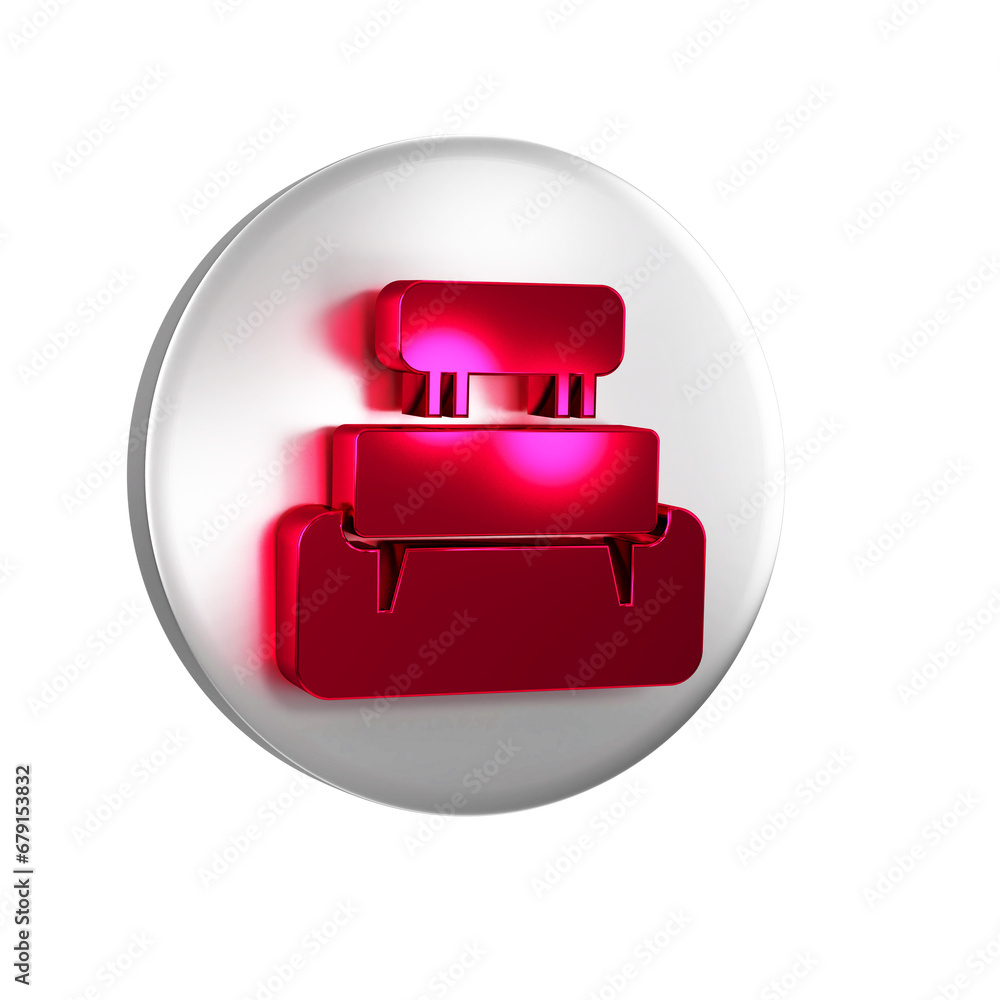 Poster red bench icon isolated on transparent background. silver circle button.