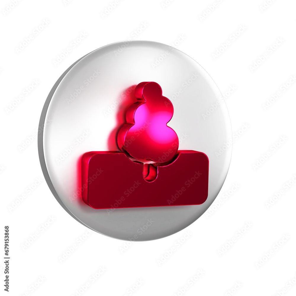 Poster red tree icon isolated on transparent background. forest symbol. silver circle button.