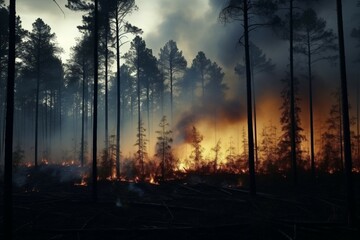 wildfire forest fire Engulfs Woods Fire Spreads Wildly - obrazy, fototapety, plakaty
