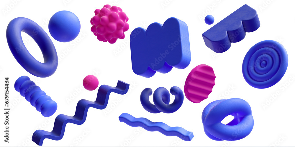 Fototapete set of abstract geometric 3d rendering shapes, trendy playful isolated design elements