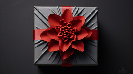 A gift box with a red flower