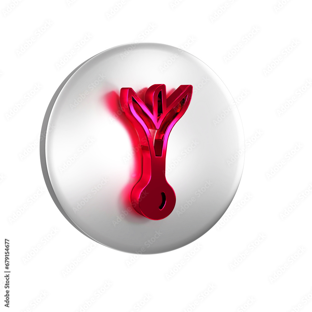 Poster red onion icon isolated on transparent background. silver circle button.