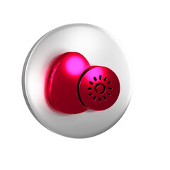 Red Kiwi fruit icon isolated on transparent background. Silver circle button.