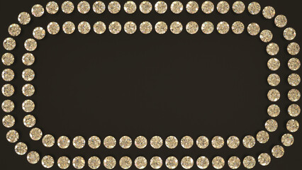 Beautiful Luxurious Frame Made with Two Rows of Diamonds on a Black Background- Rectangular with Rounded Corners