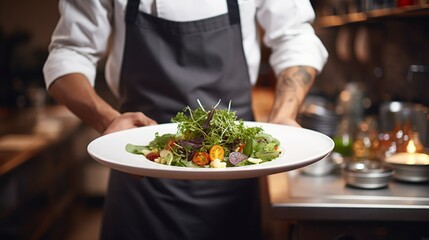 Obraz na płótnie Canvas chef in a restaurant preparing a delicious meal