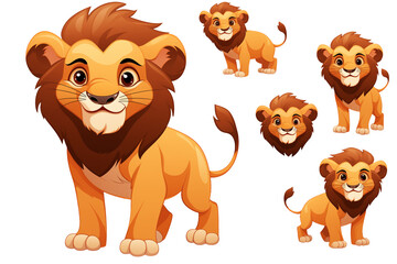 set of cartoon lions on transparent background