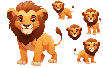 Poster Aap set of cartoon lions on transparent background