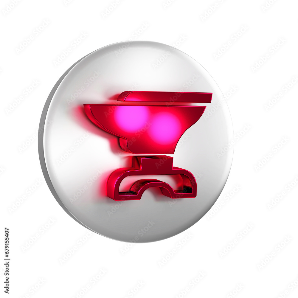 Poster red anvil for blacksmithing and hammer icon isolated on transparent background. metal forging. forge