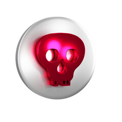 Red Skull icon isolated on transparent background. Happy Halloween party. Silver circle button.
