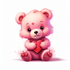 Pink baby bear of love in valentine day cartoon isolated on white background