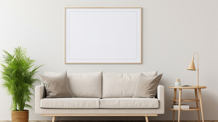 Retro living room with blank mock up poster. interior living room, Scandinavian style. generative ai