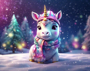  beautiful unicorn on a winter background