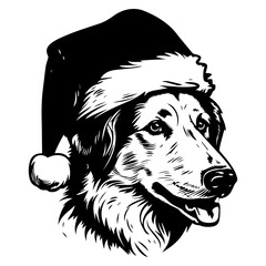 Fototapeta premium Cute Borzoi Dog wearing Santa hat head, Christmas illustration, Generative AI.
