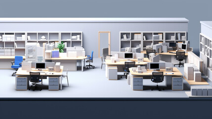 Office work place Interior of modern empty office building.Open ceiling design. generative ai