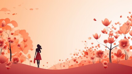 Banner design for Women Day with girl in nature.