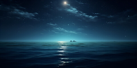 Fototapeta premium night sky and sea,Nighttime Oasis: Beautiful Tropical Night Art.AI Generative 