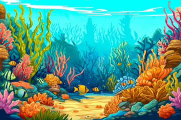 Fototapeta na wymiar painting of coral reef and fishes