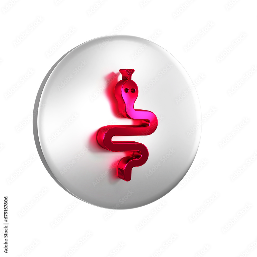 Poster red snake icon isolated on transparent background. silver circle button.