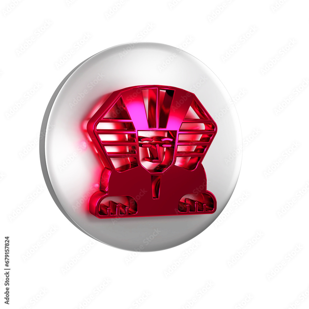 Sticker Red Sphinx - mythical creature of ancient Egypt icon isolated on transparent background. Silver circle button.