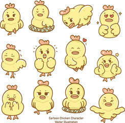 Cartoon chicken character Hand drawn illustration